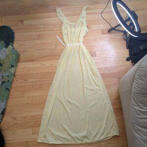 vintage 50s lingerie yellow nightgown dress sz 34 slip ruffle nylon ribbon pinup